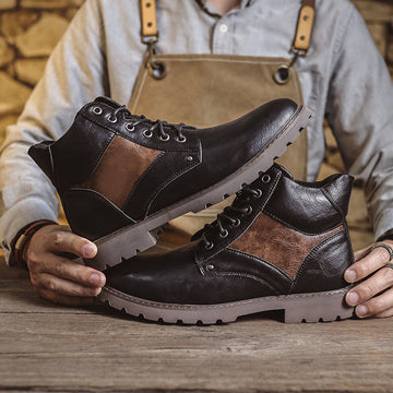 Hugh | Men's Suede Panel Lace Up Leather Ankle Boots