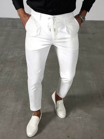 David | Men's Pleated Tapered Ankle Length Drawstring Trousers