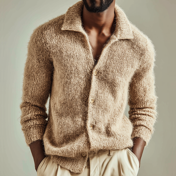 Matio | Men's Textured Lapel Collar  Fluffy Knit Cardigan