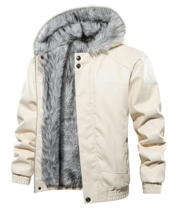 Tristan | Men's Faux Fur Lined Warm Hooded Leather Winter Jacket