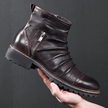 Marcus | Men's Leather Ruched Side Zip Ankle Boots