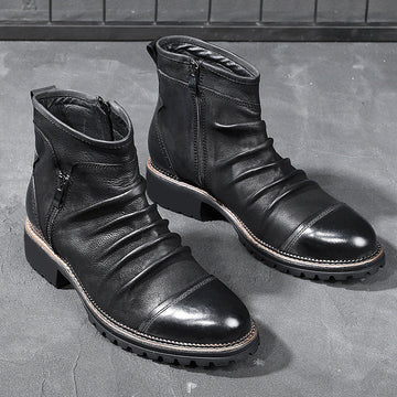 Marcus | Men's Leather Ruched Side Zip Ankle Boots