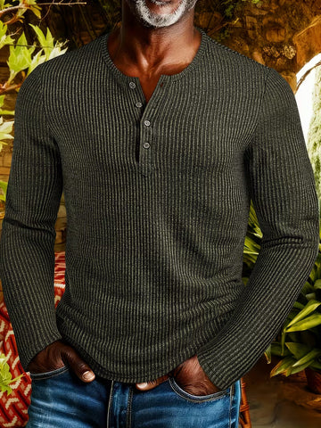 Gary | Men's Ribbed Knit Long Sleeve Henley Top