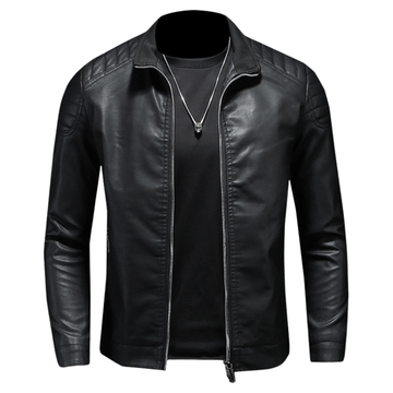 Mervo | Men's Faux Leather Quilted Shoulder Biker Jacket