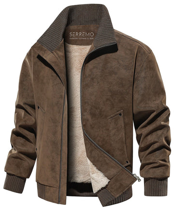 Finley | Men's Suede Fleece Lined Ribbed Collar Zip Up Jacket
