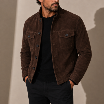 Laurence | Men's Suede Stand Collar Button Up Jacket
