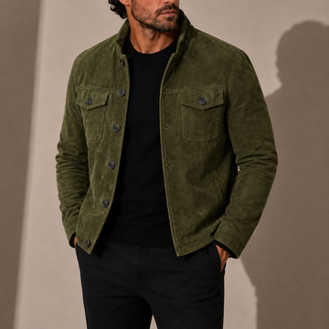 Laurence | Men's Suede Stand Collar Button Up Jacket