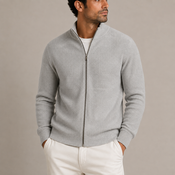 Sebastian | Men's Stand Collar Ribbed Full Zip Cardigan