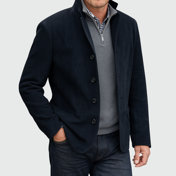 Laurent | Men's Suede Stand Collar Button Front Jacket