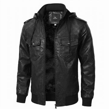 Gideon | Men's Faux Leather Warm Fleece Lined Hooded Jacket