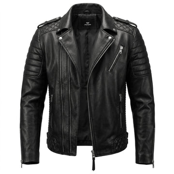 Tristan | Men's Quilted Shoulder Biker Leather Jacket