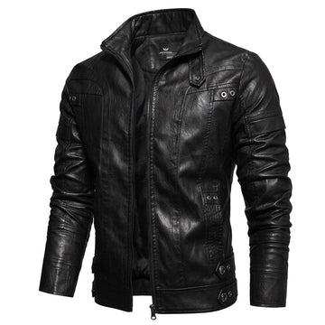 Rupert | Men's Faux Leather Stand Collar Tactical Biker Zip Up Jacket