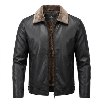 Barnaby | Men's Faux Shearling Collar Warm Plush Lined Leather Jacket