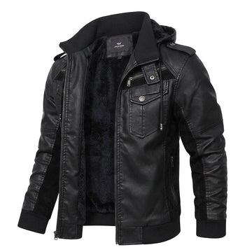 Lawrence | Men's Faux Leather Fleece Lined Hooded Bomber Jacket