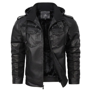 Lawrence | Men's Faux Leather Fleece Lined Hooded Bomber Jacket
