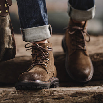 Christian | Men's Suede Lace Up Ankle Lug Sole Boots