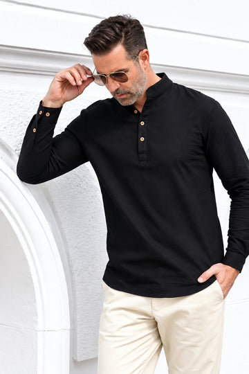 Sebastian | Men's Grandad Collar Cotton Long Sleeve Henley Shirt