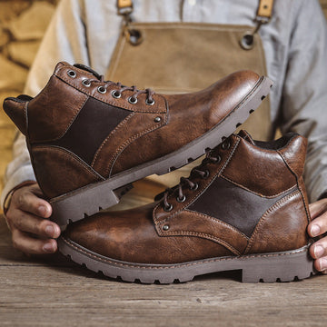 Hugh | Men's Suede Panel Lace Up Leather Ankle Boots