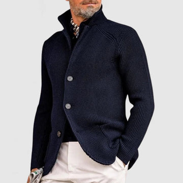 Uren | Men's  Ribbed Knit Stand Collar Button Cardigan