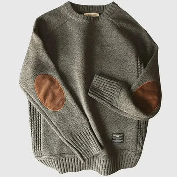 Athan | Men's Suede Elbow Patches Crew Neck Knit Jumper