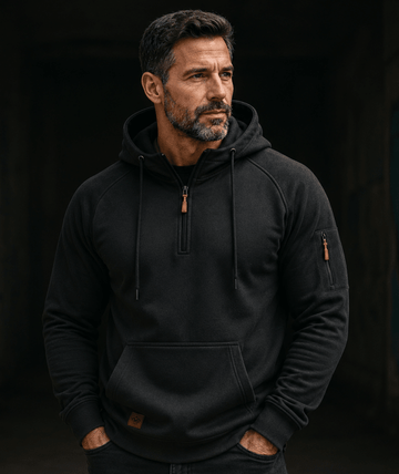 Ethan | Men's Half Zip Kangaroo Pocket Hooded Sweatshirt