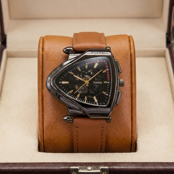Thax | Men's Leather Triangular Dial Skeleton Watch