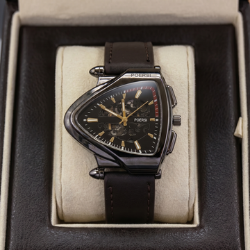 Solse | Men's Leather Triangle Shield Skeleton Wrist Watch