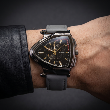 Thalvex | Men's Leather Triangular Case Skeleton Dial Watch