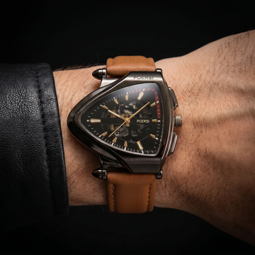 Thalvex | Men's Triangular Case Skeleton Dial Leather Strap Watch