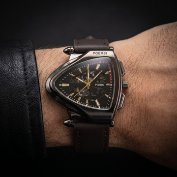 Thalvex | Men's Brown Leather Triangular Skeleton Dial Watch