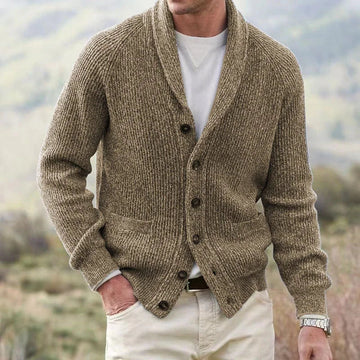 Ethan | Men's Flecked Knit Shawl Collar Button Cardigan