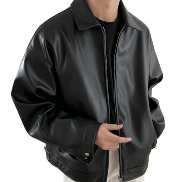 Harry | Men's Faux Leather Collared Zip Up Jacket