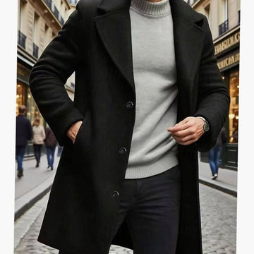 Caleb | Men's Classic Single Breasted Wool Long Coat
