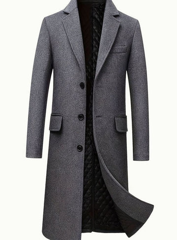 William | Men's Wool Tailored Quilted Lined Long Coat