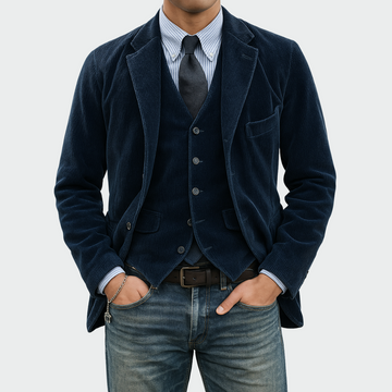 Ewan | Men's Corduroy Velvet Blazer & Waistcoat Suit Set