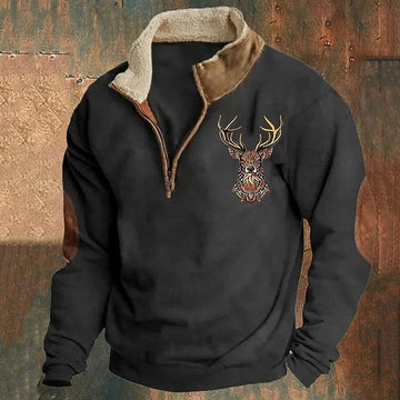 Pascal | Men's Stag Print Quarter Zip Fleece Jumper